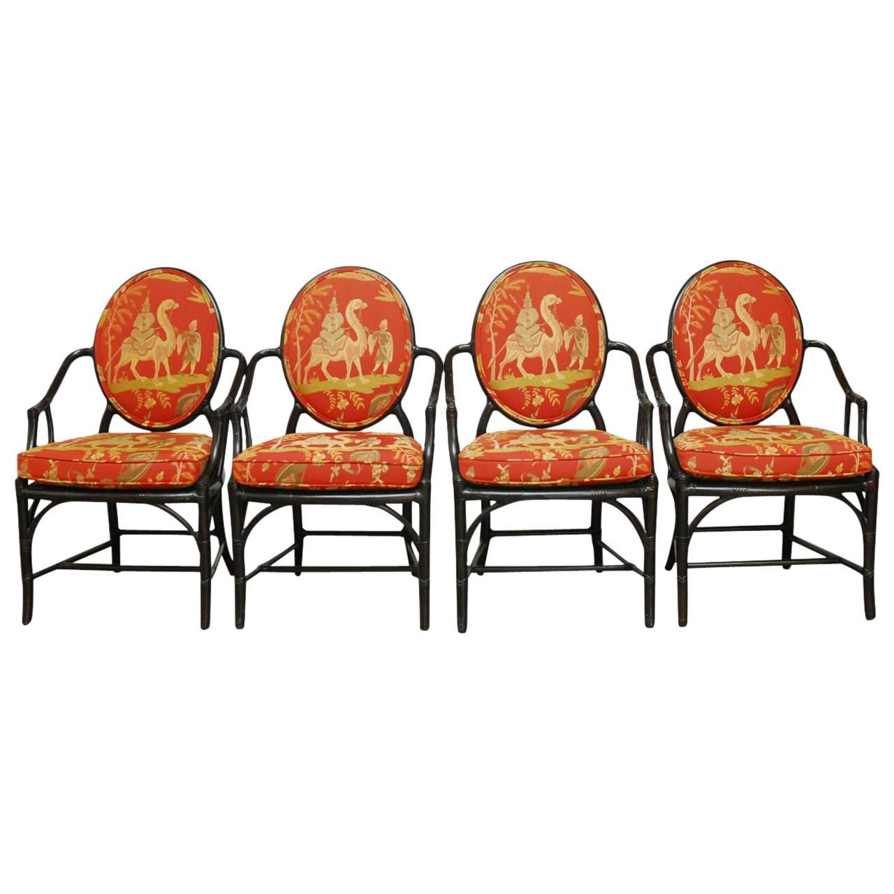 Set of Four McGuire Chinese Chippendale Bamboo Armchairs