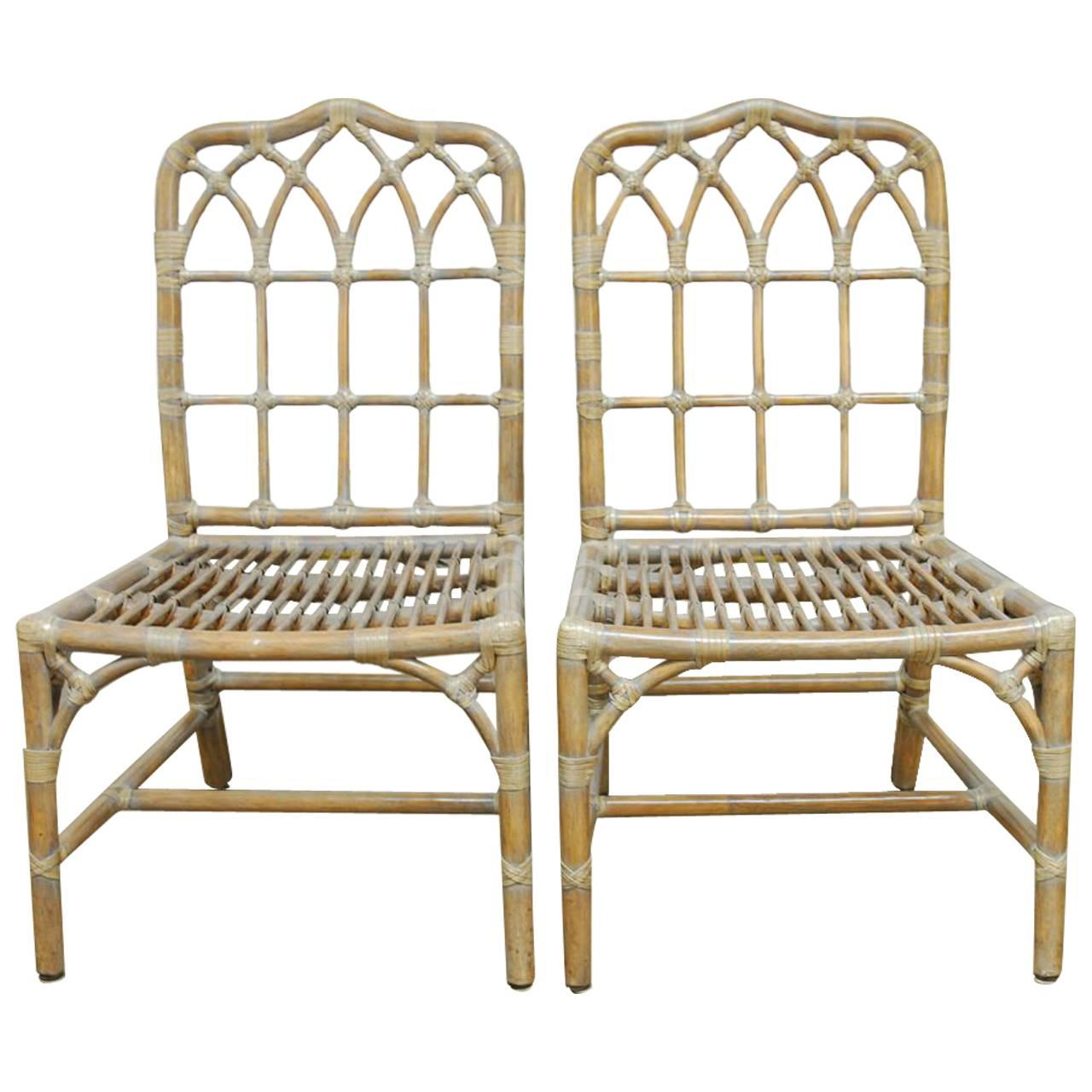 Pair of McGuire Chinese Chippendale Bamboo Dining Chairs
