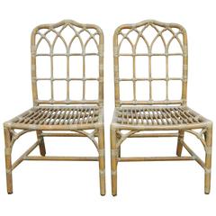 Pair of McGuire Chinese Chippendale Bamboo Dining Chairs