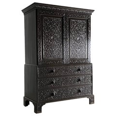 Victorian Cabinet ca. 1860 Oak Hand Carved Panels