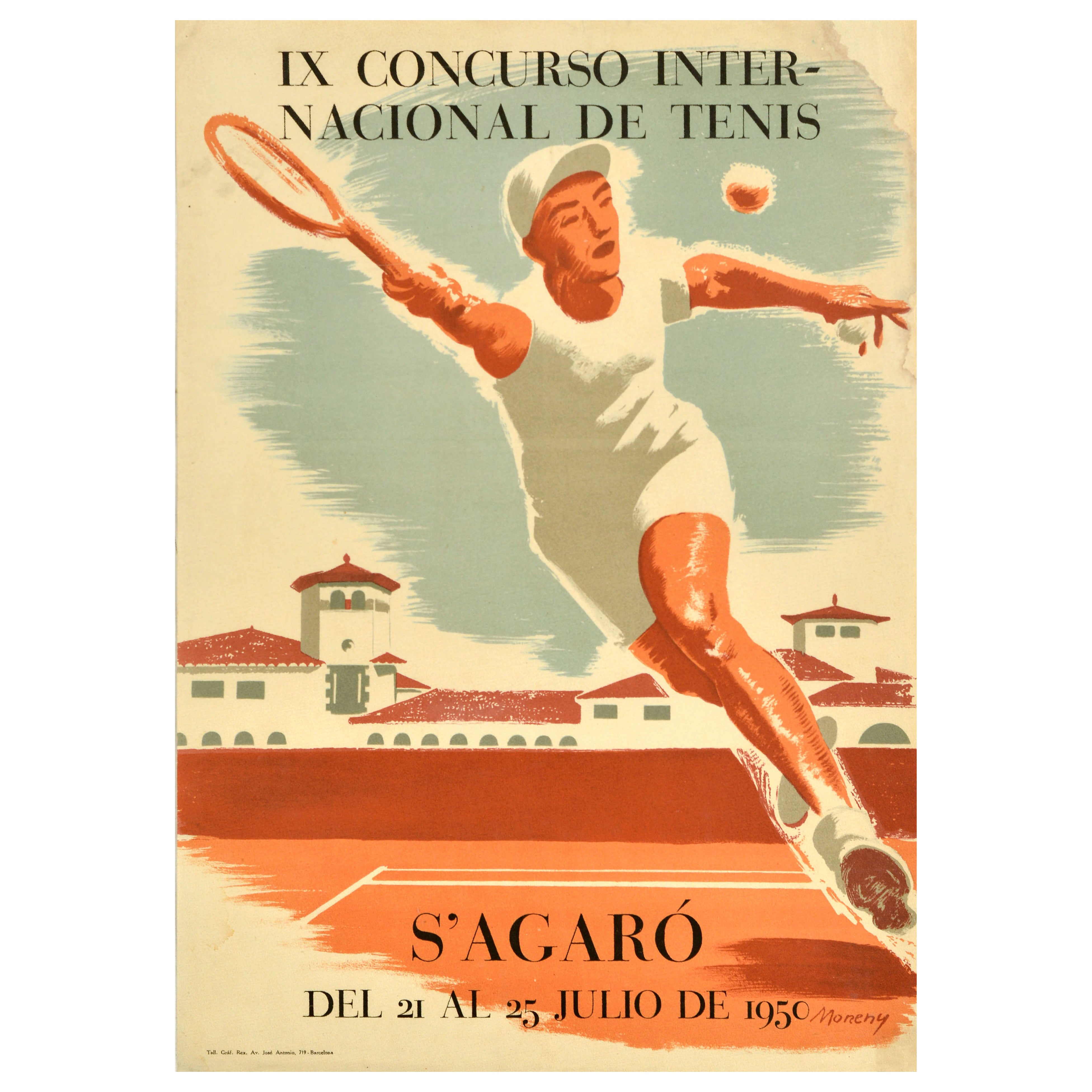 Poster sportivo originale d'epoca IX Torneo Internazionale di Tennis 1950 Spagna in vendita