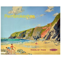 Poster originale d'epoca per il viaggio in treno Pembrokeshire British Railways Wales Leech