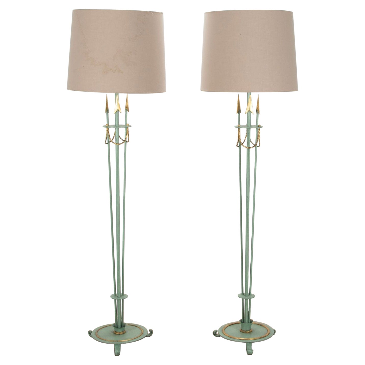 Pair of 20th Century French Andre Arbus Marine Standing Lamps in Painted Iron For Sale