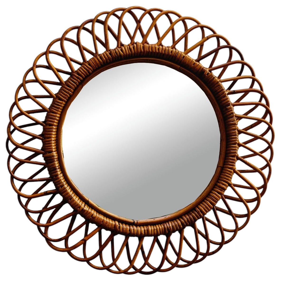 Miroir mural rond en bambou, Franco Albini pour Bonacina, Italie, années 1960 en vente