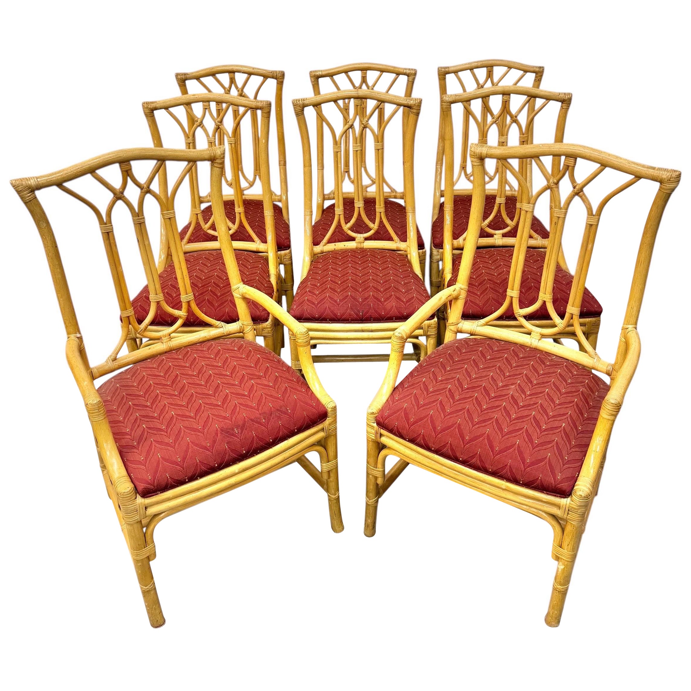Sedie da pranzo in rattan finto bambù vintage - Set di 8 sedie in vendita