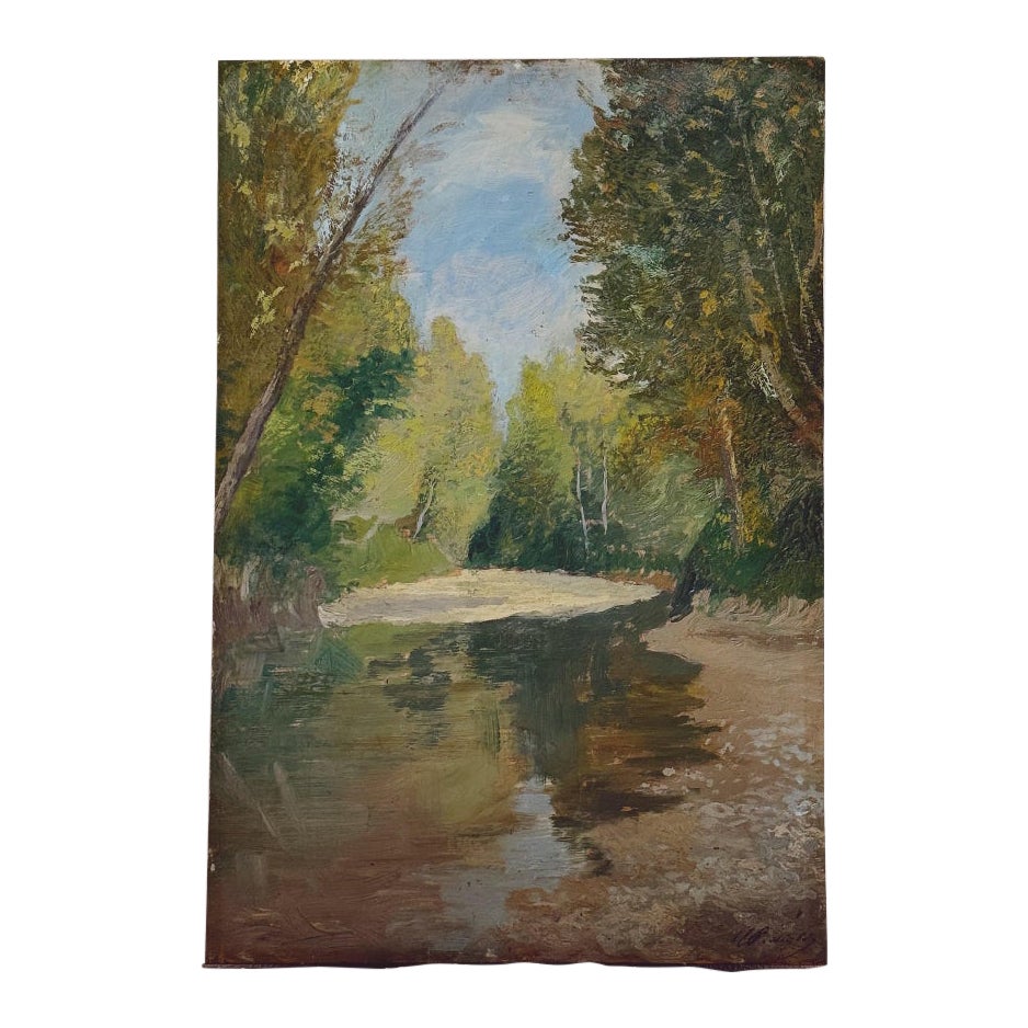 Peinture à l'huile, "Les jardins des Cascines", Florence. C. Passigreli, 1940