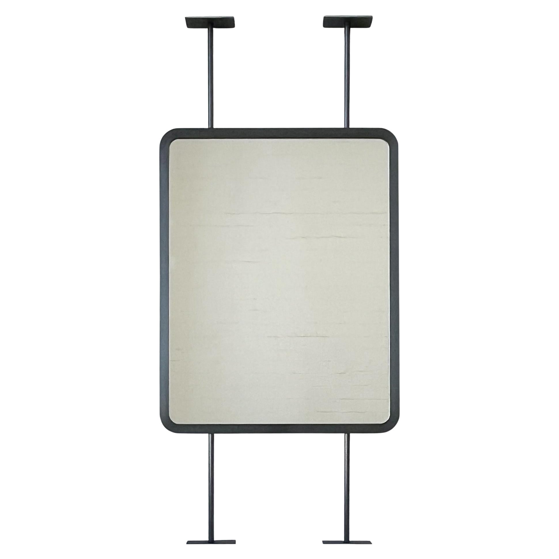 Countertop to Ceiling Rectangular Mirror with Blackened Stainless Steel Frame