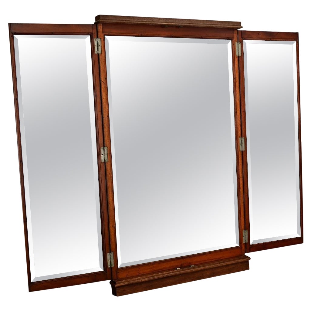 French 19th Century Oak Trifold Wall Mirror For Sale
