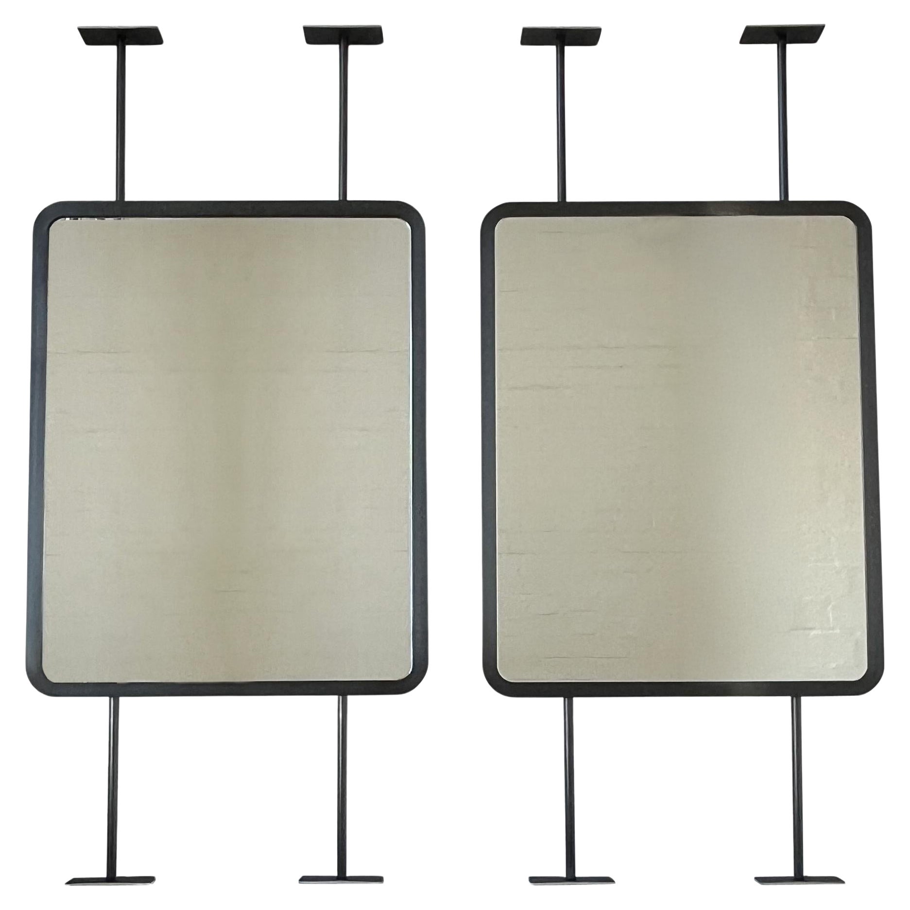 Countertop to Ceiling Rectangular Mirror, Blackened Stainless Steel Frame