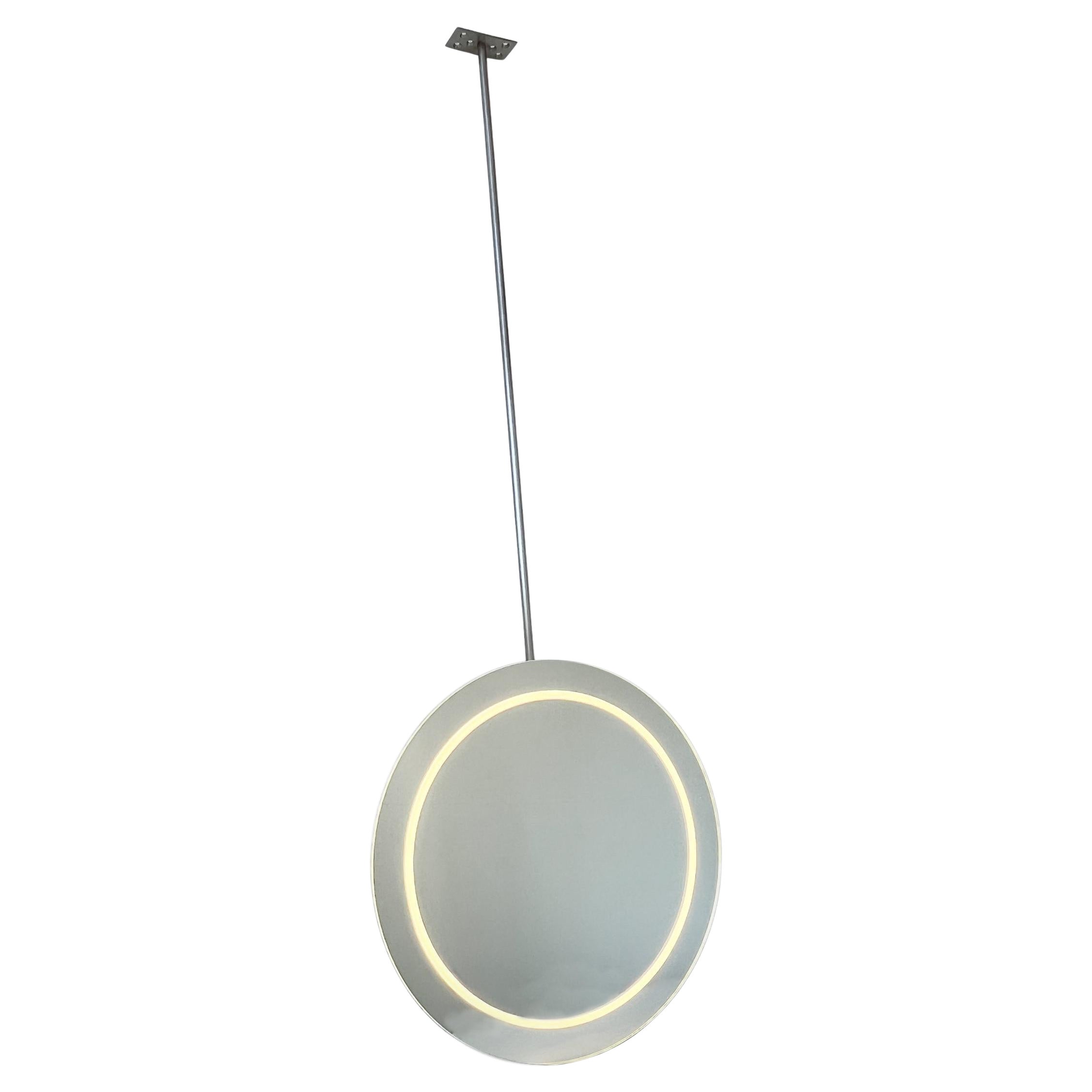 Orbis Illuminated Ceiling Suspended Round Frameless Mirror For Sale