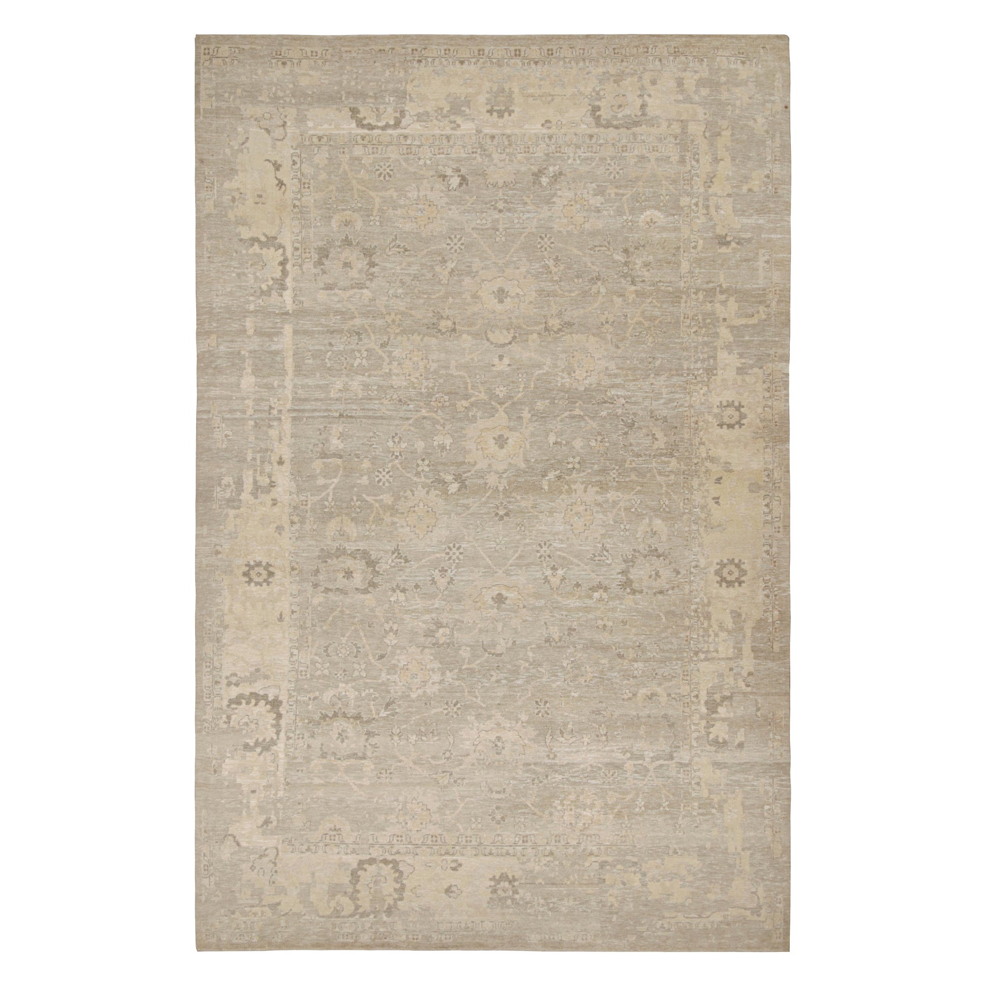 Rug & Kilim’s Oushak Style Oversized Rug in Greige with Floral Pattern For Sale