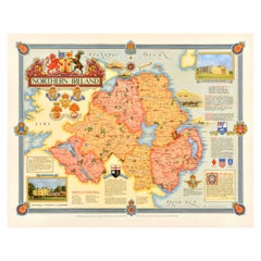 Original Vintage Post-World War Two Map Poster Northern Ireland UK WWII Clegg