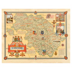 Original Vintage Post-World War Two Map Poster Yorkshire UK WWII Ernest Clegg