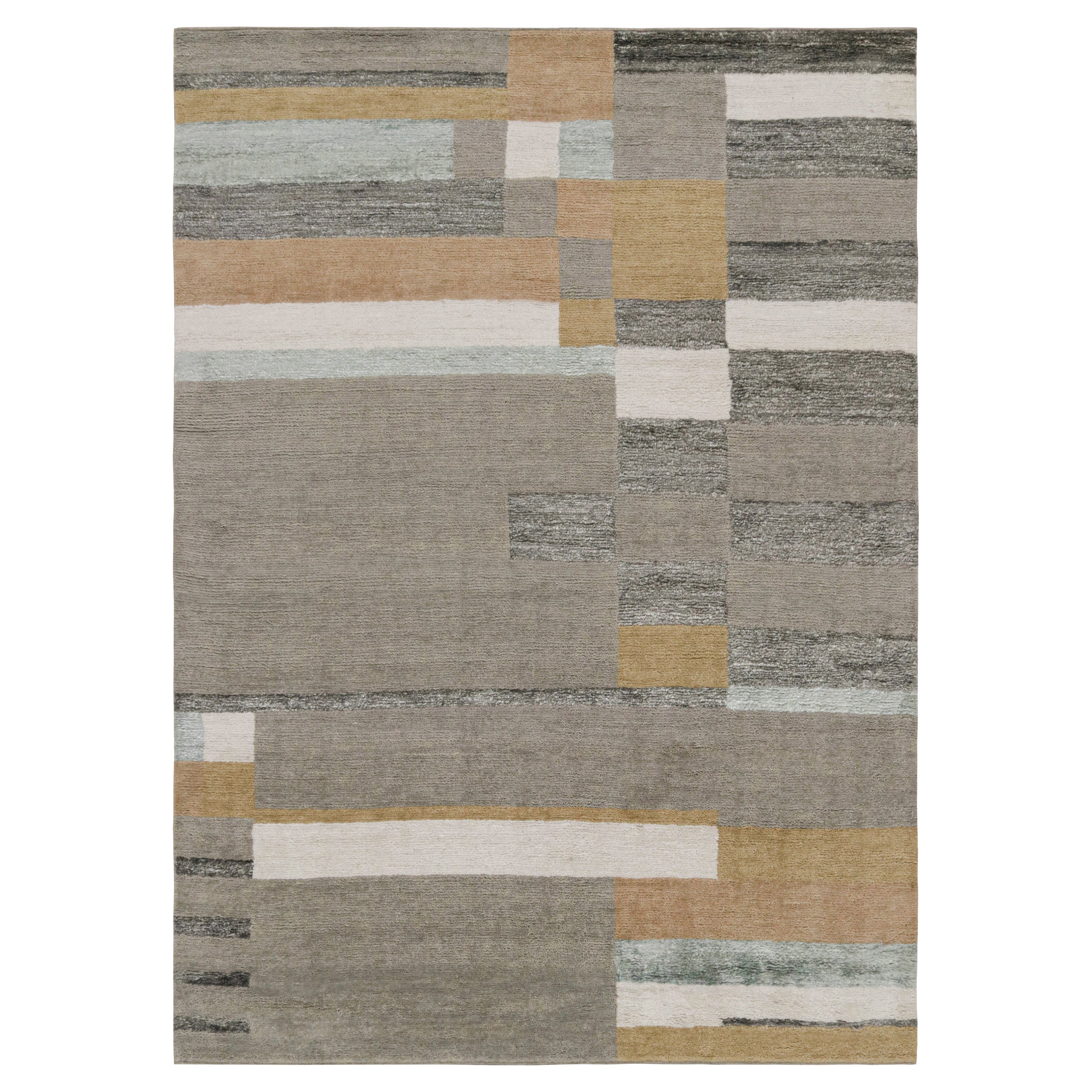 Tapis de style scandinave à motifs géométriques gris, Brown et blancs de Rug & Kilim en vente