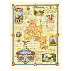 Original Vintage Post-World War Two Map Poster Oxfordshire WWII Ernest Clegg