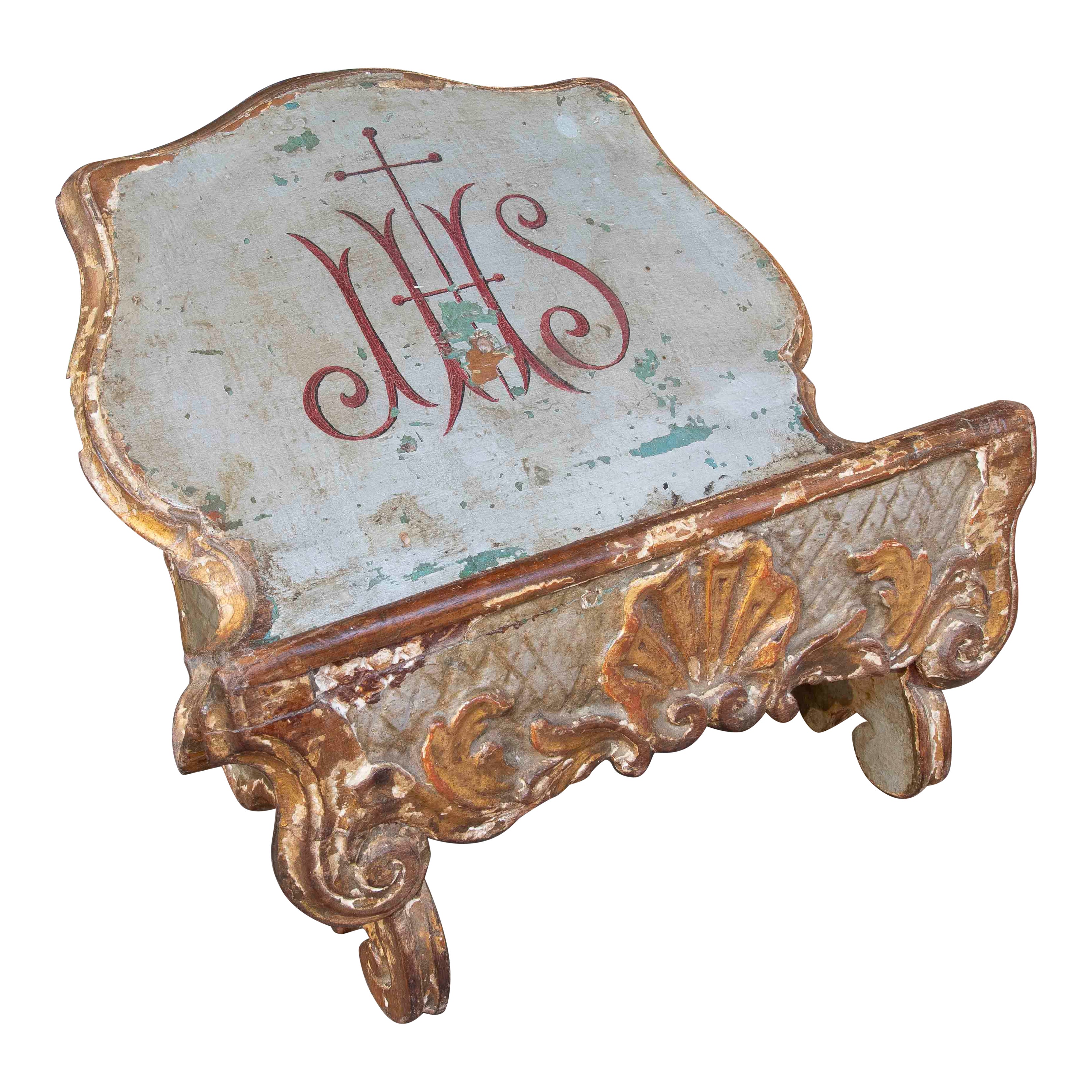 Antique Religious Lectern with IHS Monogram – Baroque Carving in Polychrome Wood For Sale