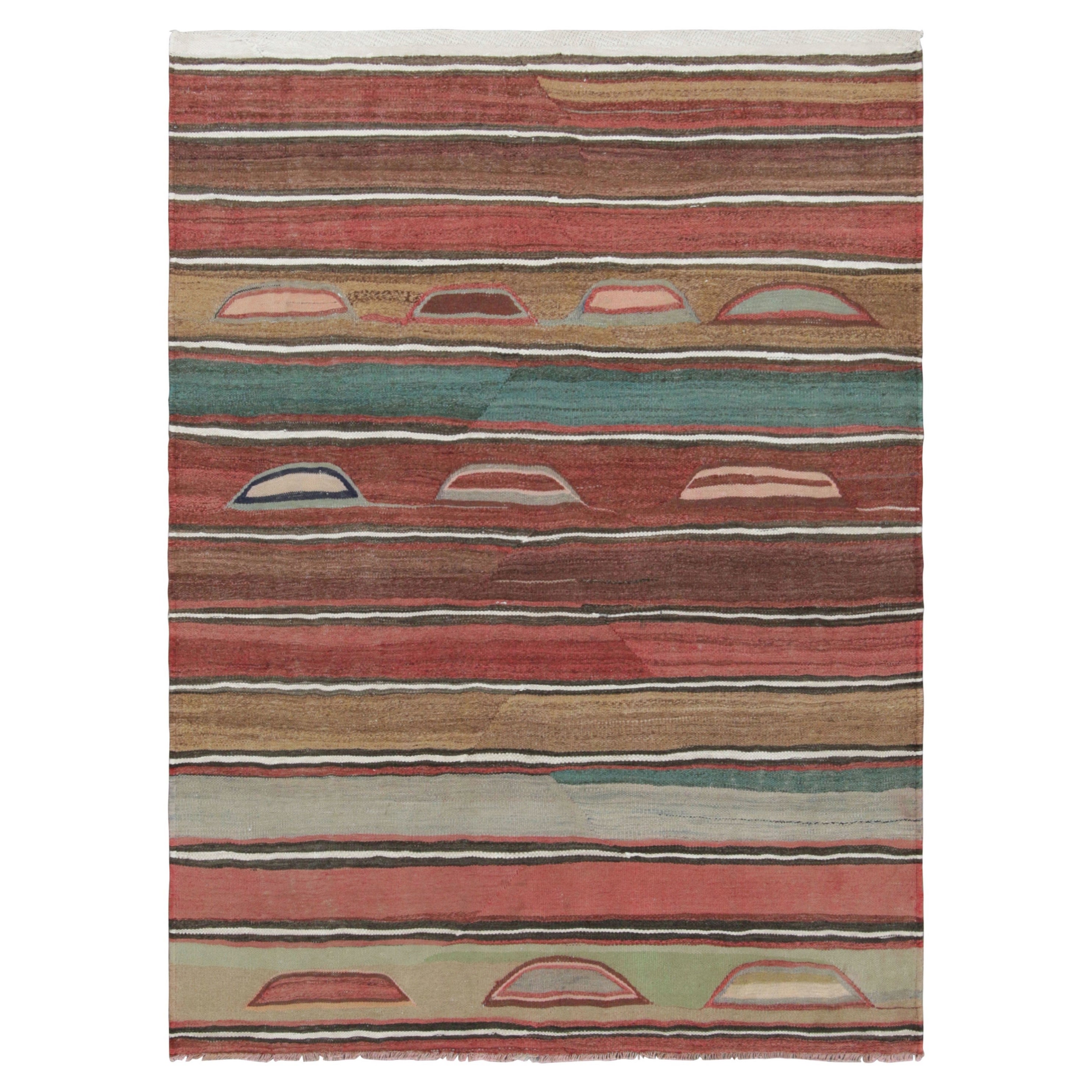 Kilim vintage dell'Azerbaigian, strisce colorate e motivi geometrici - Rug & Kilim