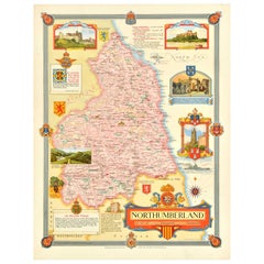 Original Vintage Post-World War Two Map Poster Northumberland UK WWII Clegg