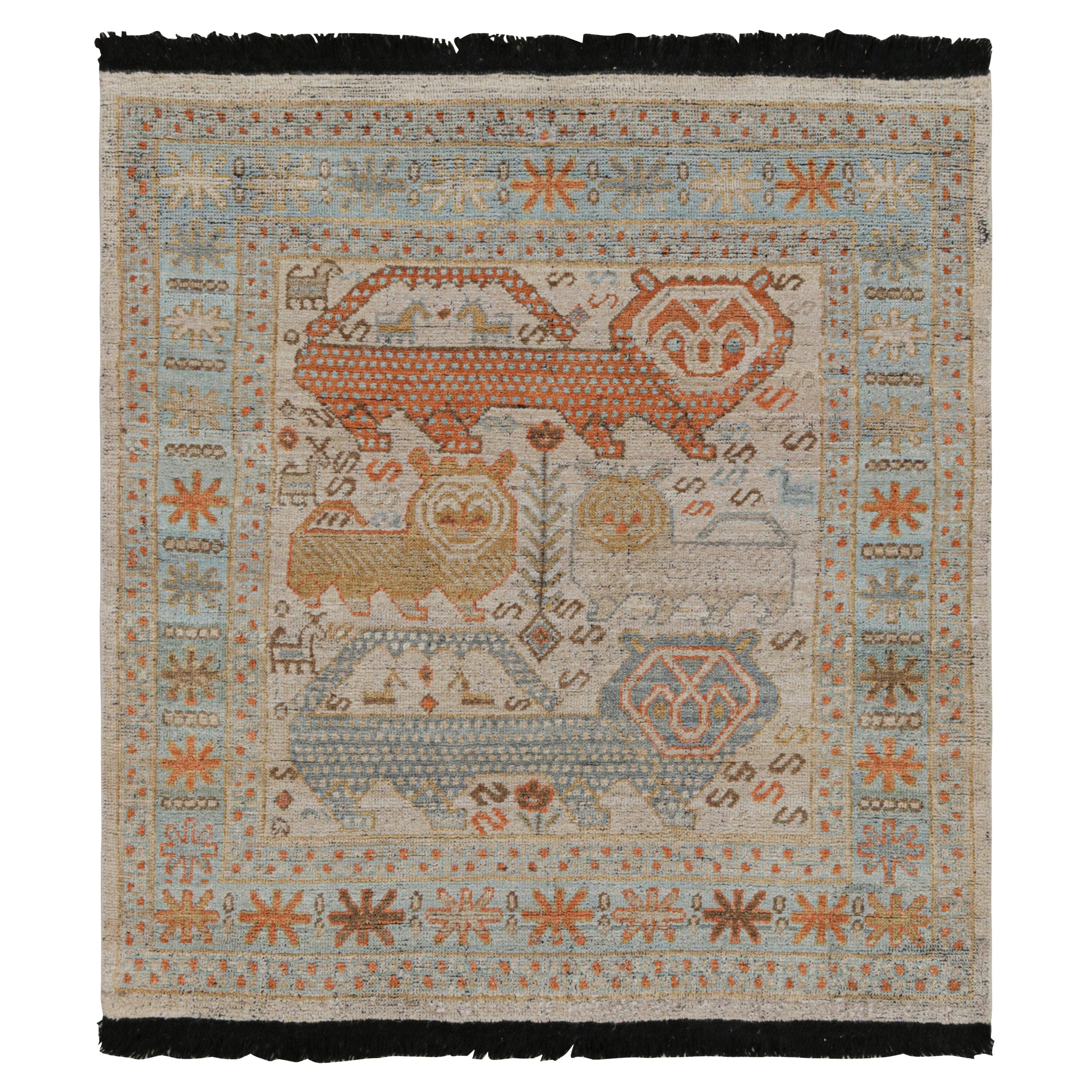 Rug & Kilim’s Tribal Style Rug in Polychromatic Lion Pictorial Patterns For Sale