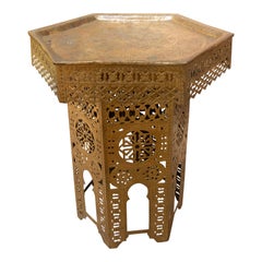 1970s Octagonal Openwork Brass Side Table with Handcrafted Arabic Design