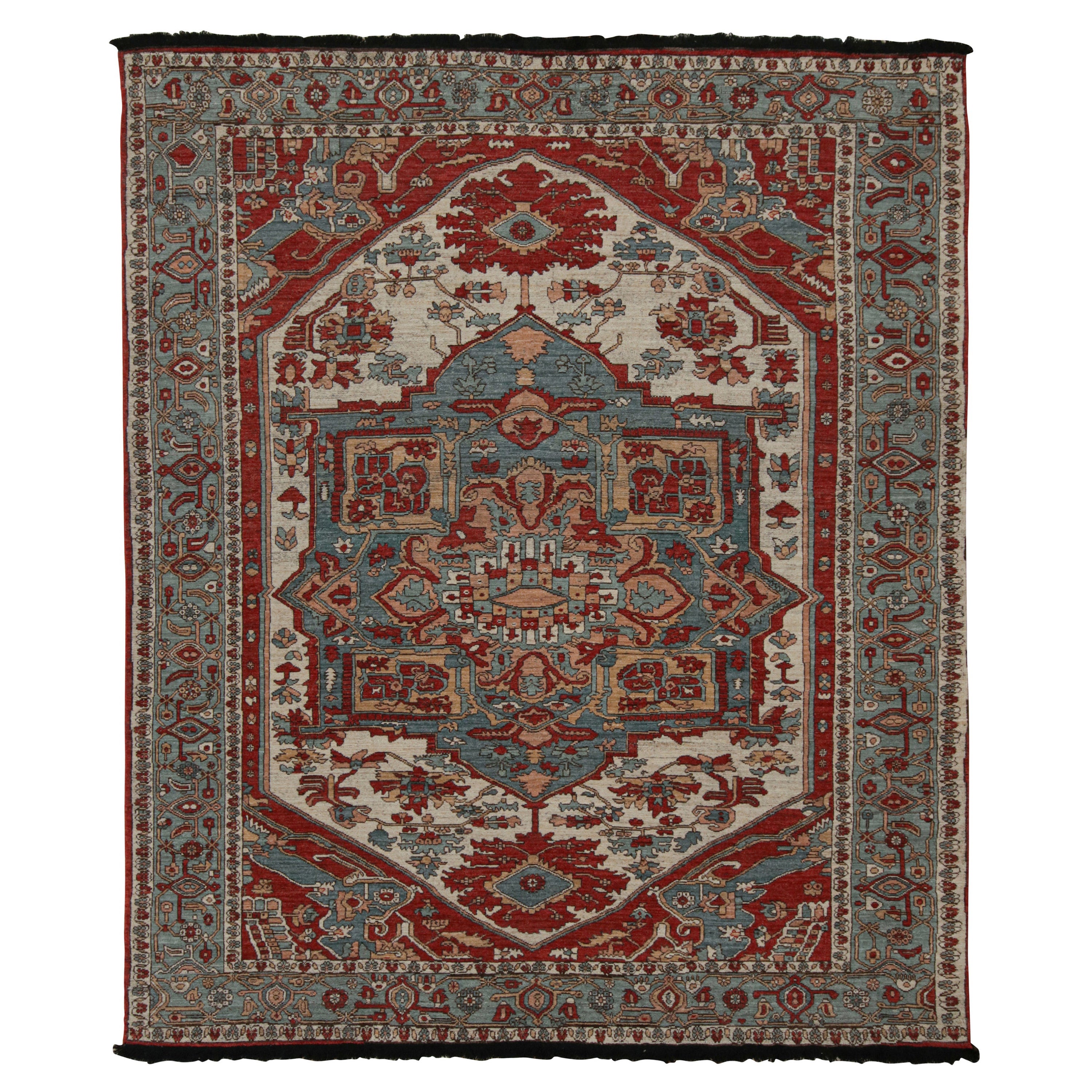 Rug & Kilim’s Persian Style Rug in Red, Blue & White Patterns For Sale