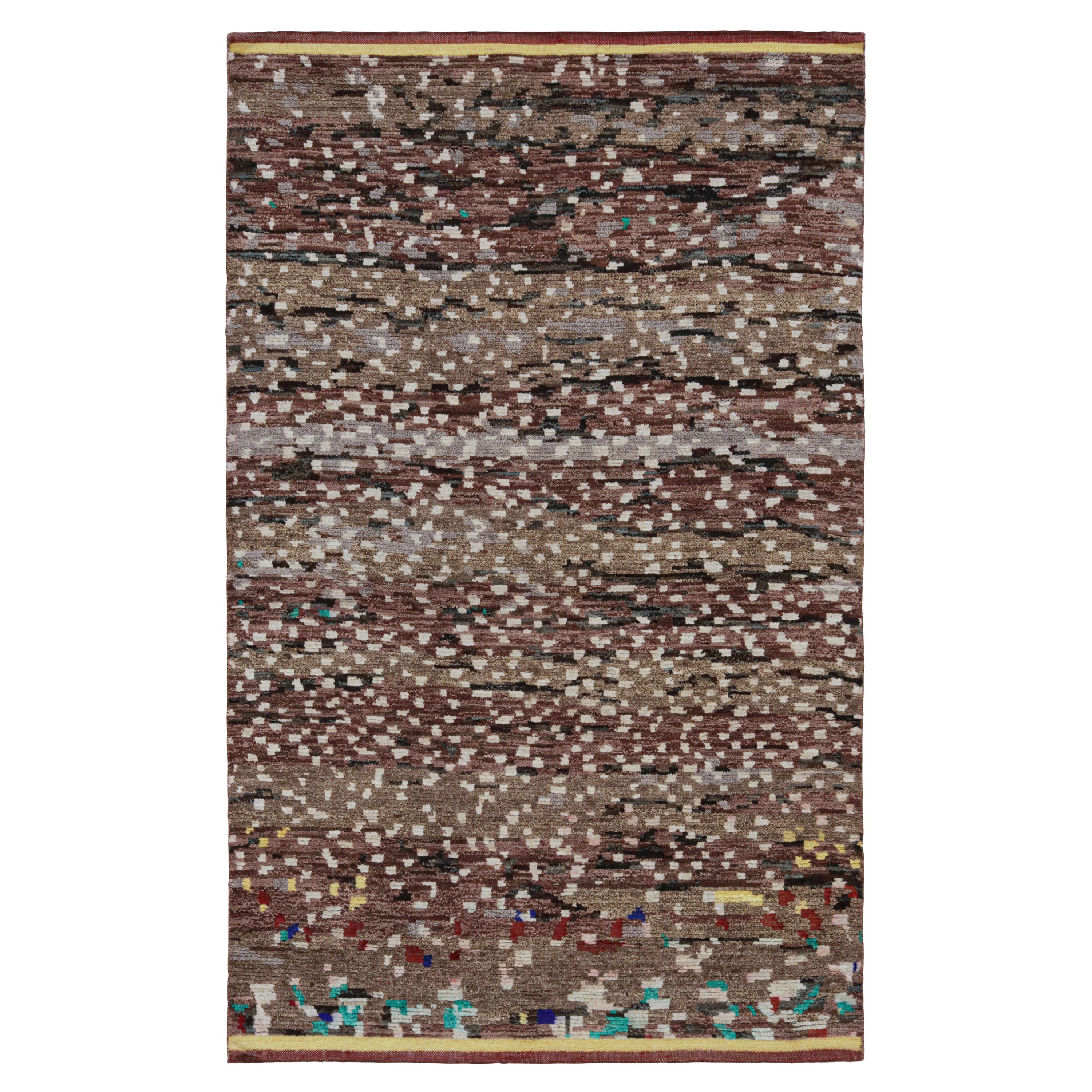 Rug & Kilim’s Moroccan Style Rug in Brown with White Geometric Patterns For Sale