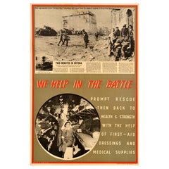 Original Vintage World War Poster We Help In The Battle WWII Ortona First Aid