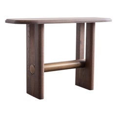 Mesa consola Jasper de roble oscuro y bronce patinado de Mary Ratcliffe Studio