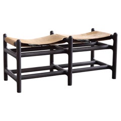 Lyndoe 2-Seater Bench in Burnt Oak & Hair-on Hide by Mary Ratcliffe Studio