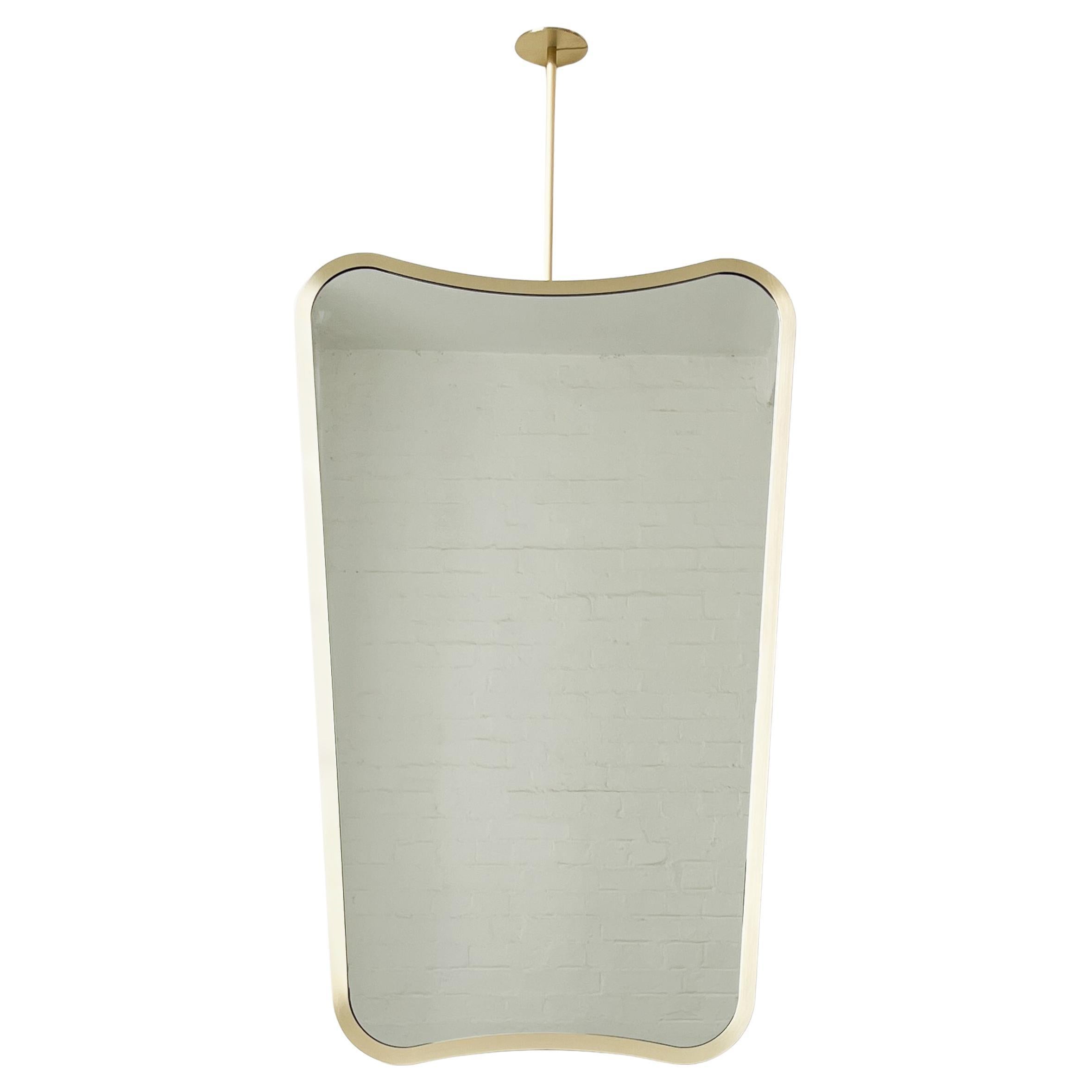 En stock Miroir suspendu au plafond, style Mid-century, cadre en laiton, Vintage By en vente
