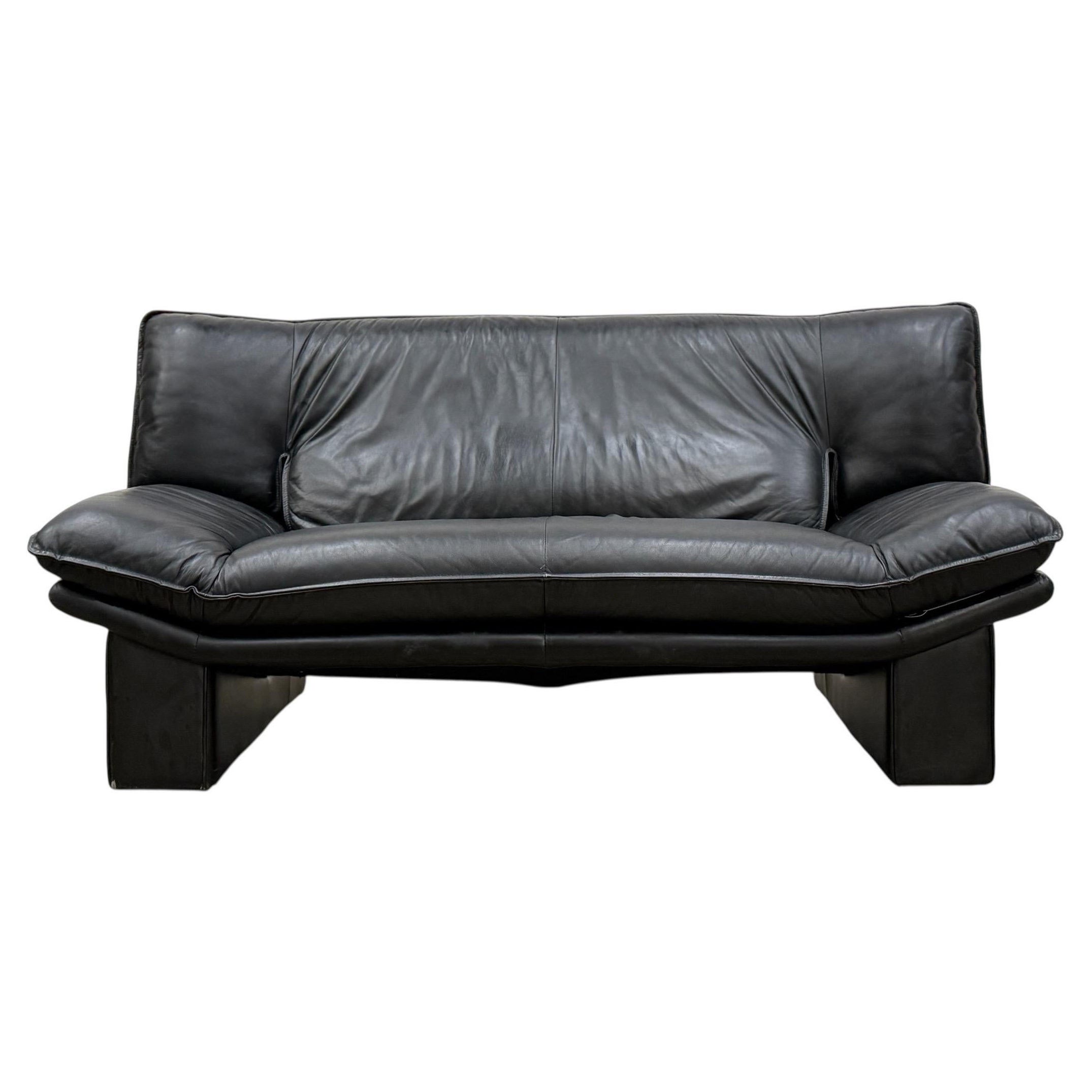 Italian Post Modern Loveseat Sofa by Nicoletti Salotti, Vintage Black Leather
