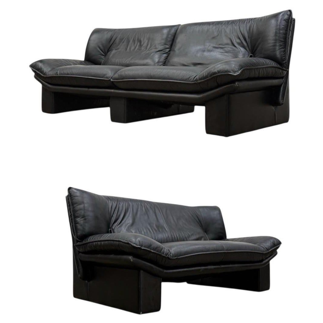 Nicoletti Salotti Post Modern Sofa + Loveseat Set - Italian Black Leather