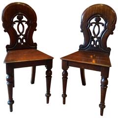 Antique Pair of Hall Chairs 19th Century Solid Mahogany Victorian