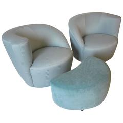 Vladimir Kagan Nautilus Chairs with Ottoman