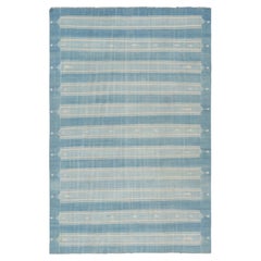 Tappeto vintage Dhurrie a strisce bianche e blu - Rug & Kilim