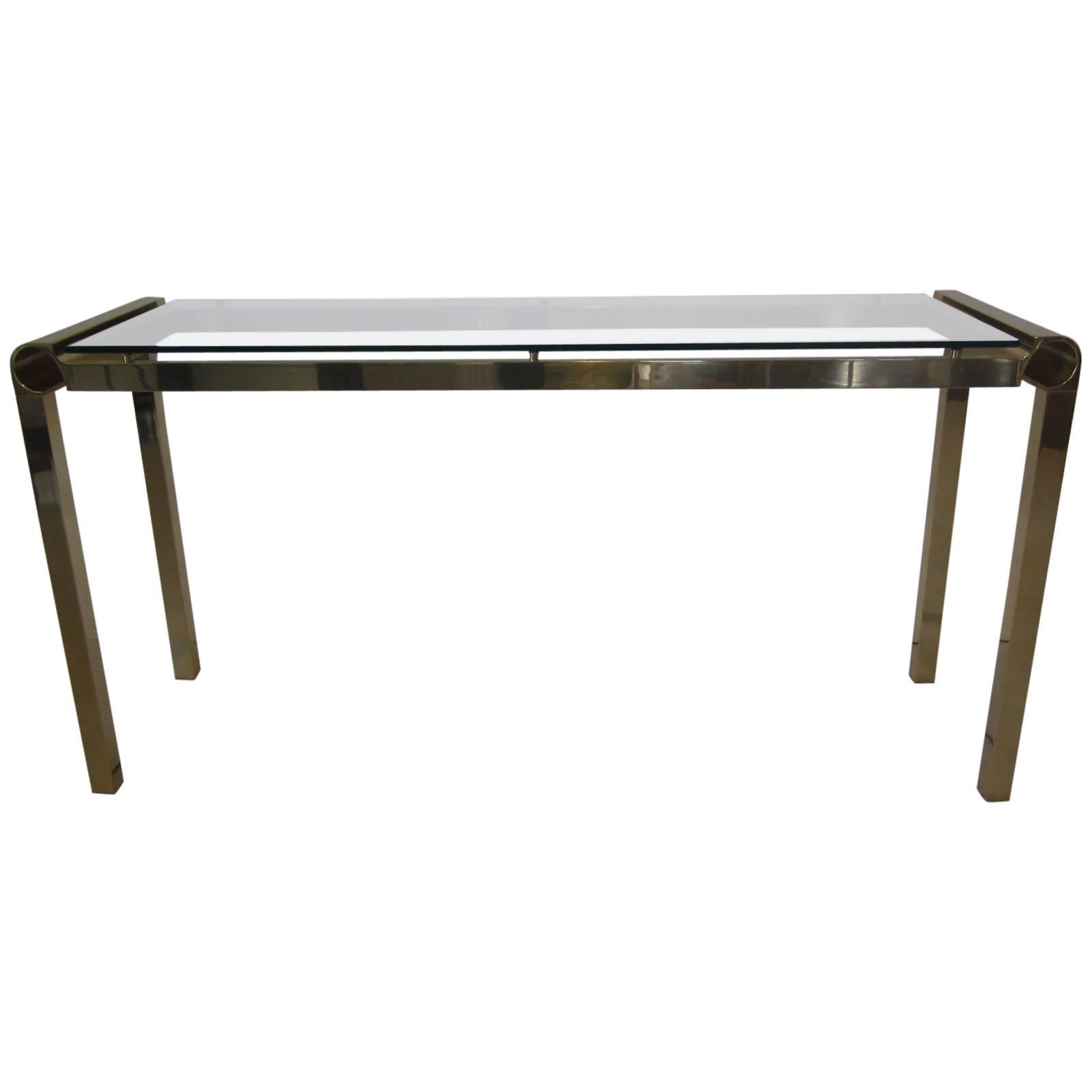 Pierre Cardin Styled Brass and Glass Console Table