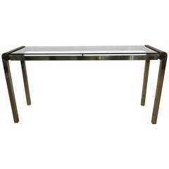 Vintage Pierre Cardin Styled Brass and Glass Console Table