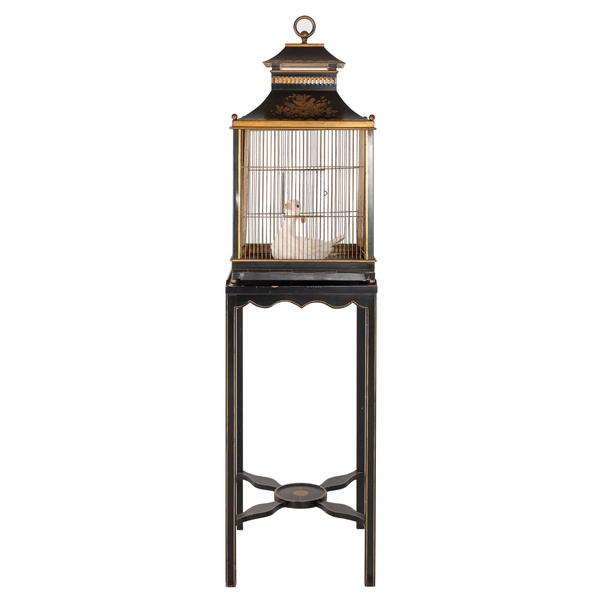Regency Style Tole Birdcage on Stand, USA 20th Century