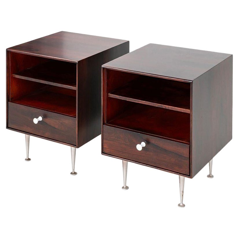 Paire de tables de nuit en palissandre à bords fins George Nelson pour Herman Miller, années 1950