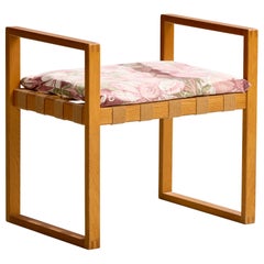 Vintage Swedish Designer, Stool, Oak, Fabric, Sweden, 1940s
