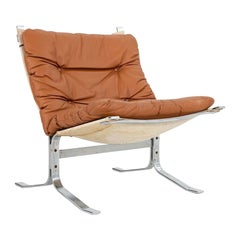 1970 Ingmar Relling pour Westnofa Chaise longue Siesta en acier et cuir brun