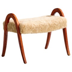 Designer svedese, sgabello, Wood, Shearling, Svezia, anni '40