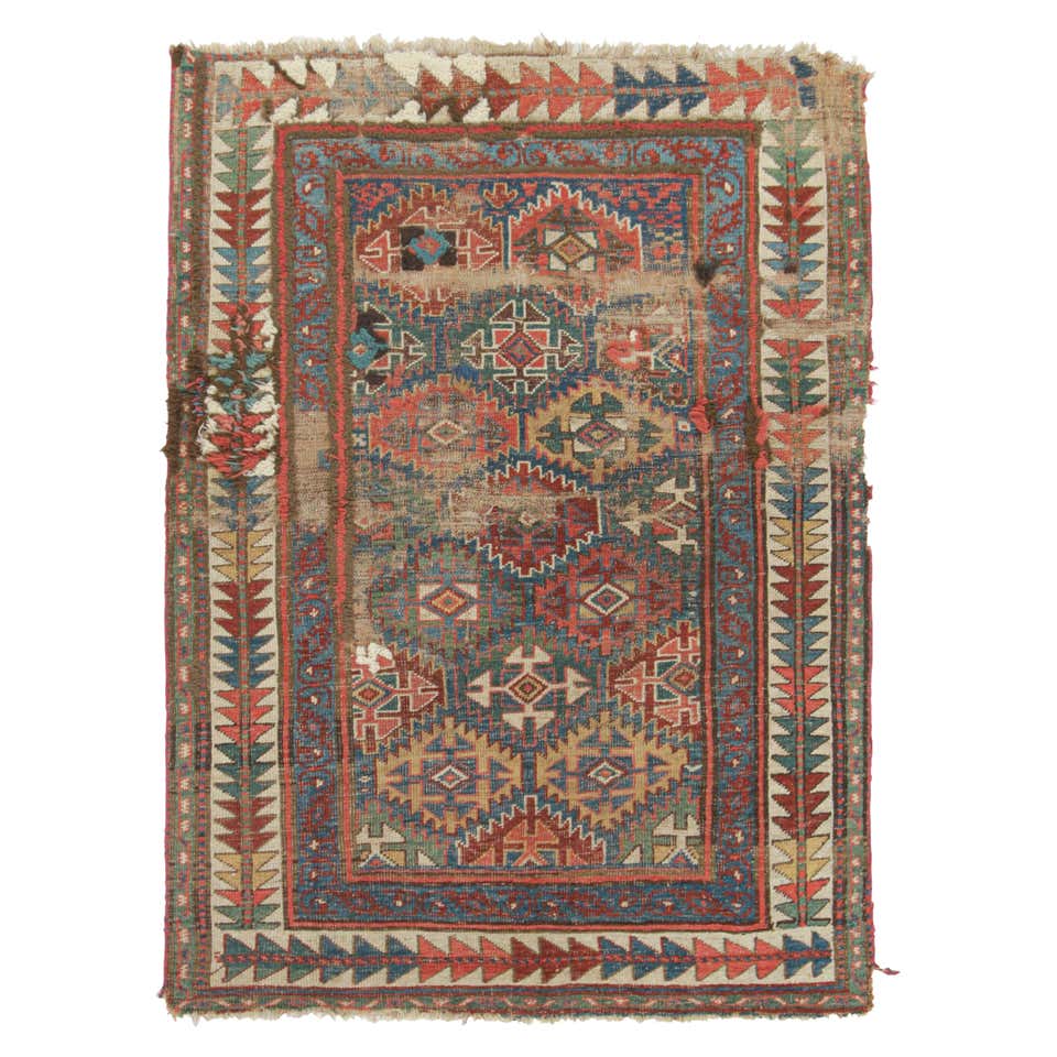 Hand Knotted Antique Rug Red Blue Floral Pattern Wool Russian Rug by ...