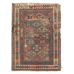 Antique Russian Kazak Rug with Blue and Red Geometric Patterns - Rug & Kilim