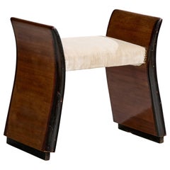 Vintage Italian Designer, Stool, Wood, Fabric, Italy, 1930s