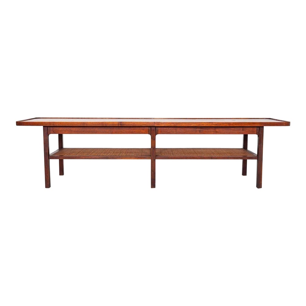 1960s Jack Cartwright for Founders Rectangular Coffee Table in Walnut and Cane For Sale
