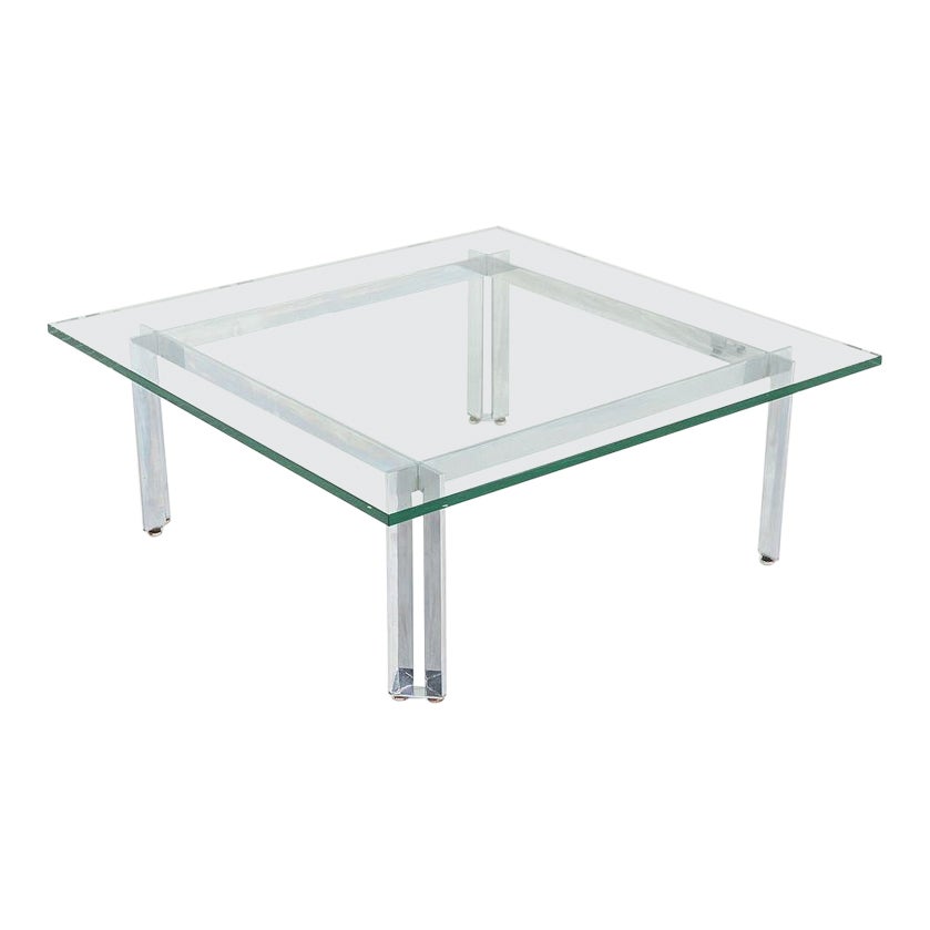 1960er James Howell für Tri-Mark Designs Couchtisch aus verchromtem Stahl und Glas im Angebot