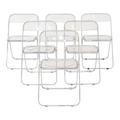 1970 Ensemble de six chaises pliantes Giancarlo Piretti Plia en chrome et lucite