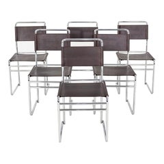 1970s Set of Six Marcel Breuer B5 / B40 Dining Side Chairs with Brown Leather (Ensemble de six chaises de salle à manger Marcel Breuer B5 / B40 en cuir brun)