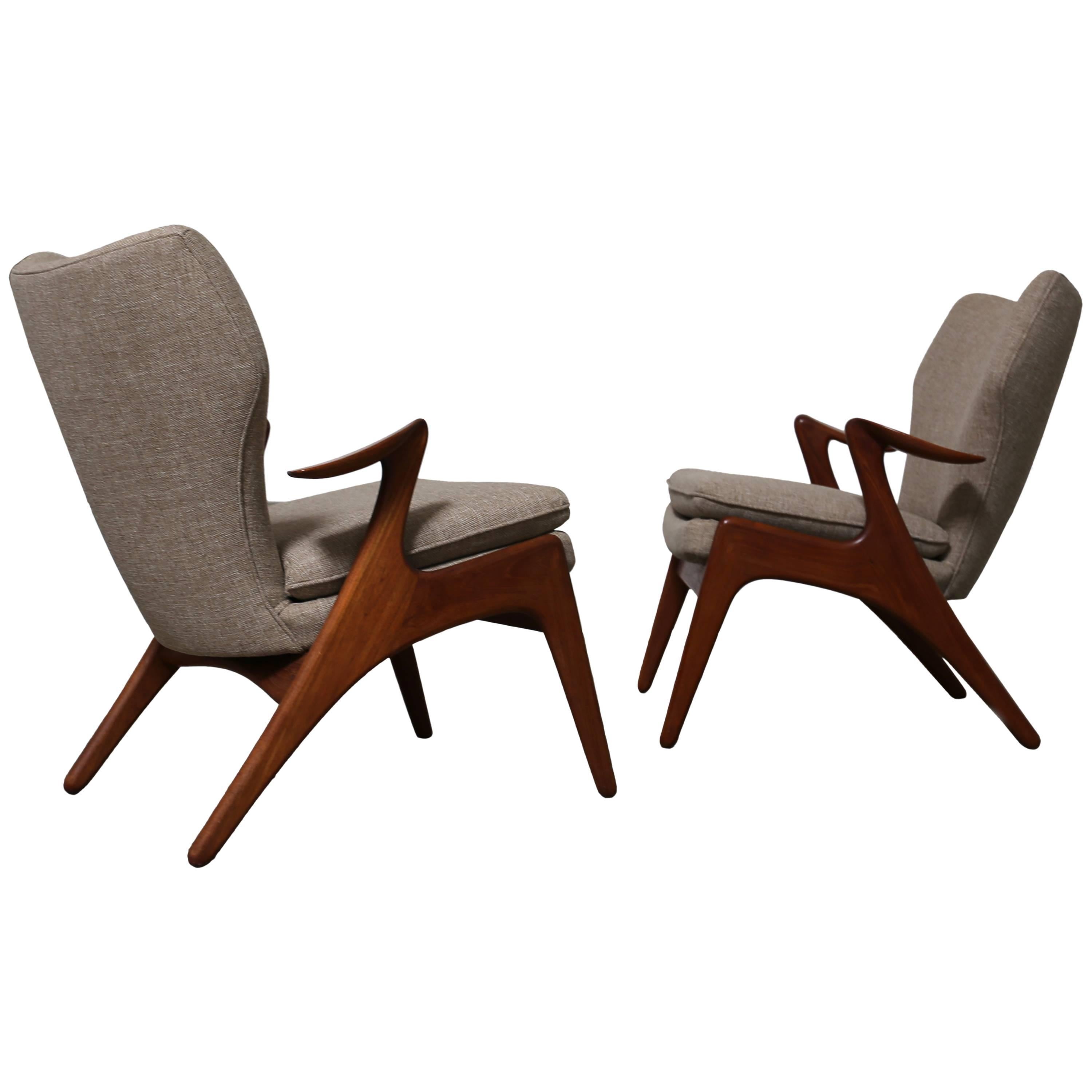 Pair of sculptural teak lounge chairs by Glostrup Mobelfabrik
